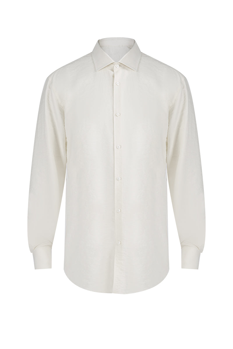 Single-Stitched Collar Cotton Shirt - Pearl White