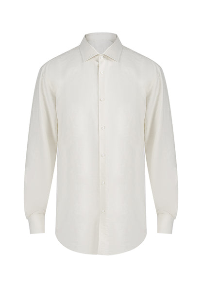 Single-Stitched Collar Cotton Shirt - Pearl White
