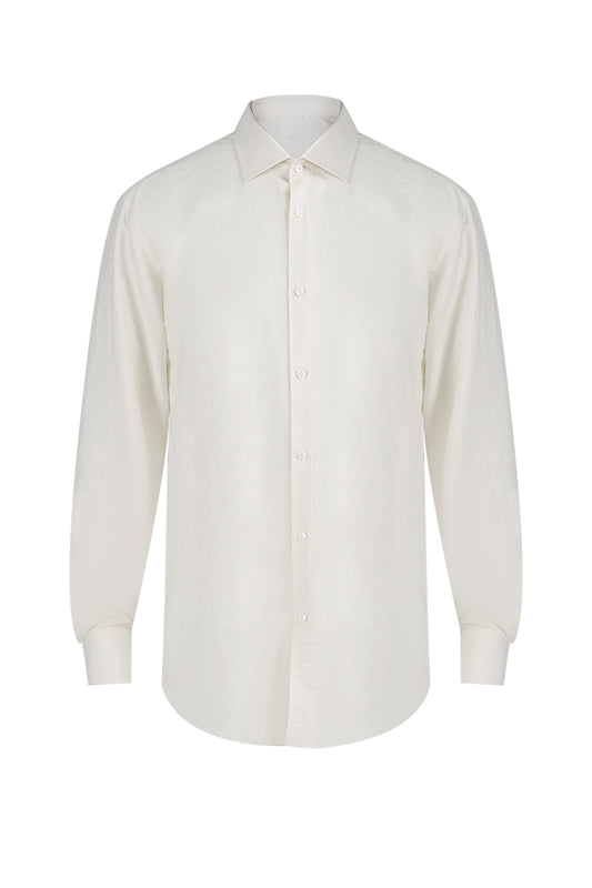 Single-Stitched Collar Cotton Shirt - Pearl White