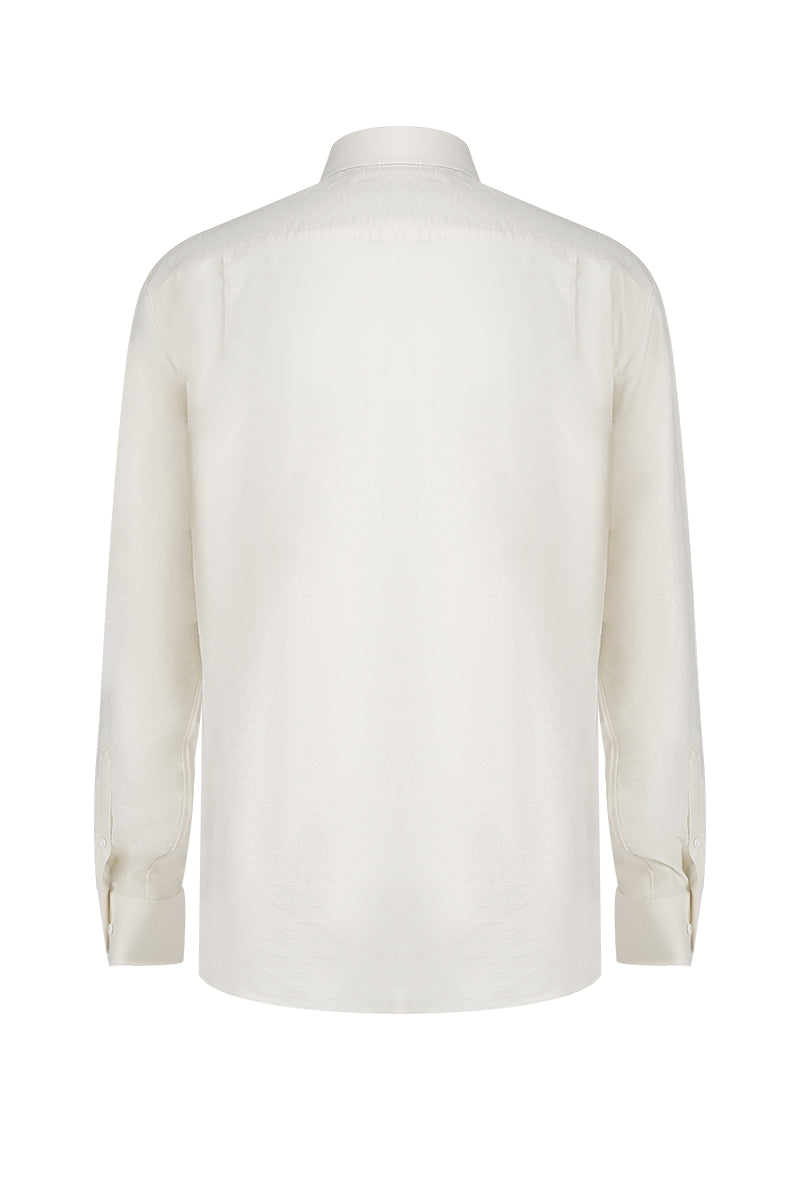 Single-Stitched Collar Cotton Shirt - Pearl White