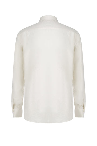 Single-Stitched Collar Cotton Shirt - Pearl White